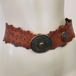 VINTAGE - Boho Olga Santini Genuine Leather Belt w/Large Medallion